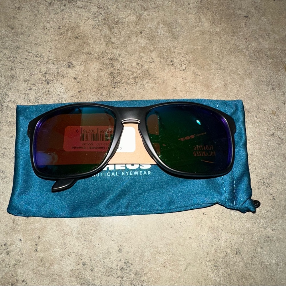 RHEOS Black Sunglasses with Green Lenses